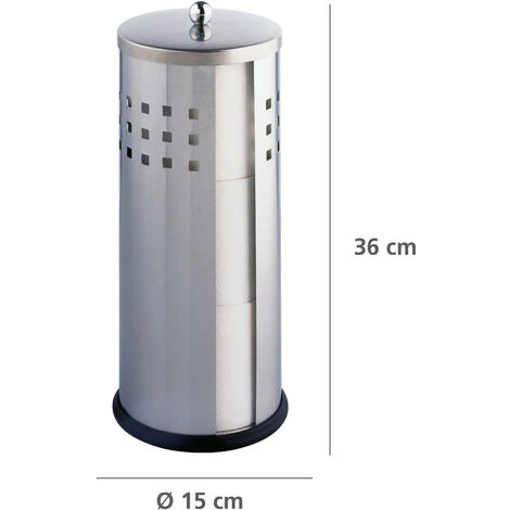 WENKO Rangement Papier Toilette Ancona, Stockeur Papier Toilette, 3 Rouleaux, Acier Inox, Ø 13x34 Cm, Mat - Mat 5 WENKO Rangement Papier Toilette Ancona, Stockeur Papier Toilette, 3 Rouleaux, Acier Inox, Ø 13x34 Cm, Mat - Mat – Image 3
