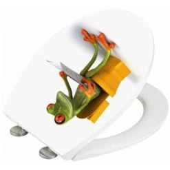 WENKO Abattant WC Original Frog, Abattant WC Avec Frein De Chute, Fixation Inox Clipsable, Duroplast Acrylique, 39x45 Cm, Multicolore - Blanc 9 WENKO Abattant WC Original Frog, Abattant WC Avec Frein De Chute, Fixation Inox Clipsable, Duroplast Acrylique, 39x45 Cm, Multicolore - Blanc -WENKO Soldes 6577813 3