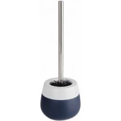 WENKO Porte Brosse WC Céramique Malta, Brosse WC Silicone Noire, Céramique, Ø 13,6x39 Cm, Bleu Foncé/blanc - Bleu - Bleu Foncé