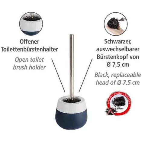 WENKO Porte Brosse WC Céramique Malta, Brosse WC Silicone Noire, Céramique, Ø 13,6x39 Cm, Bleu Foncé/blanc - Bleu - Bleu Foncé 4 WENKO Porte Brosse WC Céramique Malta, Brosse WC Silicone Noire, Céramique, Ø 13,6x39 Cm, Bleu Foncé/blanc - Bleu - Bleu Foncé – Image 2