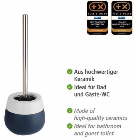 WENKO Porte Brosse WC Céramique Malta, Brosse WC Silicone Noire, Céramique, Ø 13,6x39 Cm, Bleu Foncé/blanc - Bleu - Bleu Foncé 5 WENKO Porte Brosse WC Céramique Malta, Brosse WC Silicone Noire, Céramique, Ø 13,6x39 Cm, Bleu Foncé/blanc - Bleu - Bleu Foncé – Image 3