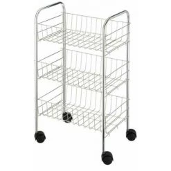 WENKO Desserte Cuisine Florence, Chariot De Rangement à Roulettes, Pour Fruits Et Légumes, Produits D'entretien, Métal, 38x63x25 Cm, Chromée