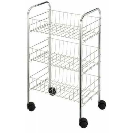 WENKO Desserte Cuisine Florence, Chariot De Rangement à Roulettes, Pour Fruits Et Légumes, Produits D'entretien, Métal, 38x63x25 Cm, Chromée 3 WENKO Desserte Cuisine Florence, Chariot De Rangement à Roulettes, Pour Fruits Et Légumes, Produits D'entretien, Métal, 38x63x25 Cm, Chromée