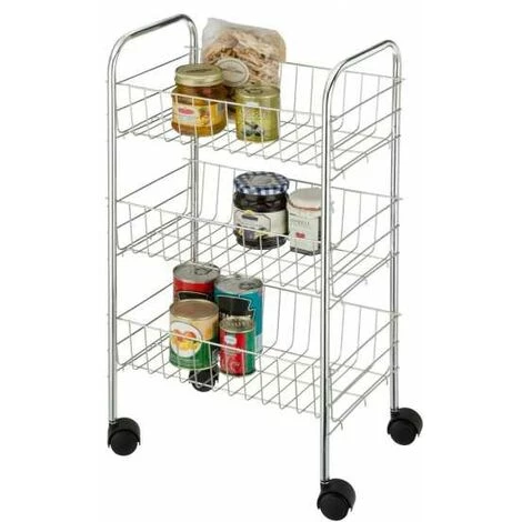 WENKO Desserte Cuisine Florence, Chariot De Rangement à Roulettes, Pour Fruits Et Légumes, Produits D'entretien, Métal, 38x63x25 Cm, Chromée 4 WENKO Desserte Cuisine Florence, Chariot De Rangement à Roulettes, Pour Fruits Et Légumes, Produits D'entretien, Métal, 38x63x25 Cm, Chromée – Image 2