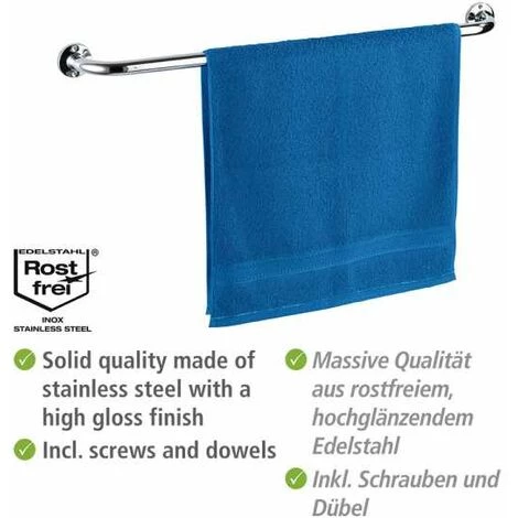 WENKO Porte Serviettes Mural Salle De Bain, Basic, Longueur 80 Cm, Acier Inoxydable, 86x6x9,5 Cm, Brillant 5 WENKO Porte Serviettes Mural Salle De Bain, Basic, Longueur 80 Cm, Acier Inoxydable, 86x6x9,5 Cm, Brillant – Image 3