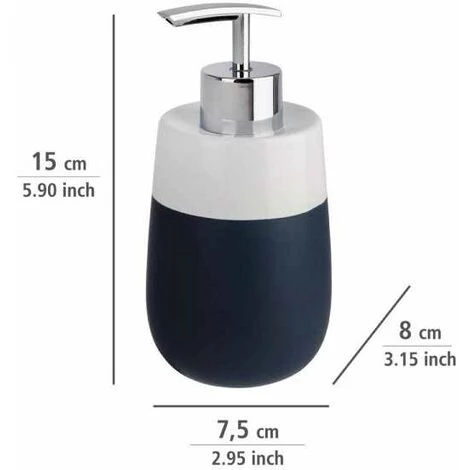 WENKO Distributeur Savon Liquide, Malta, Capacité 290 Ml, Céramique, 7,5x15x8 Cm, Bleu Foncé/blanc - Bleu - Bleu Foncé 5 WENKO Distributeur Savon Liquide, Malta, Capacité 290 Ml, Céramique, 7,5x15x8 Cm, Bleu Foncé/blanc - Bleu - Bleu Foncé – Image 3