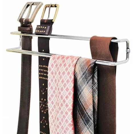 WENKO Porte Ceinture Et Rangement Cravate Mural, Accessoire Dressing Rangement, Métal, 36x5x4.5 Cm, Argent - Argent Brillant 6 WENKO Porte Ceinture Et Rangement Cravate Mural, Accessoire Dressing Rangement, Métal, 36x5x4.5 Cm, Argent - Argent Brillant – Image 4