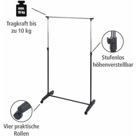WENKO Portant Vêtement Sur Roulette, Hauteur Ajustable, Mikey, 90x103-170x38 cm 4 WENKO Portant Vêtement Sur Roulette, Hauteur Ajustable, Mikey, 90x103-170x38 cm – Image 2