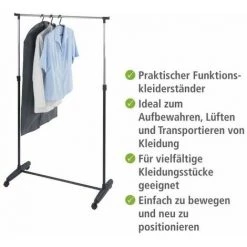 WENKO Portant Vêtement Sur Roulette, Hauteur Ajustable, Mikey, 90x103-170x38 cm 9 WENKO Portant Vêtement Sur Roulette, Hauteur Ajustable, Mikey, 90x103-170x38 cm -WENKO Soldes 6577878 3