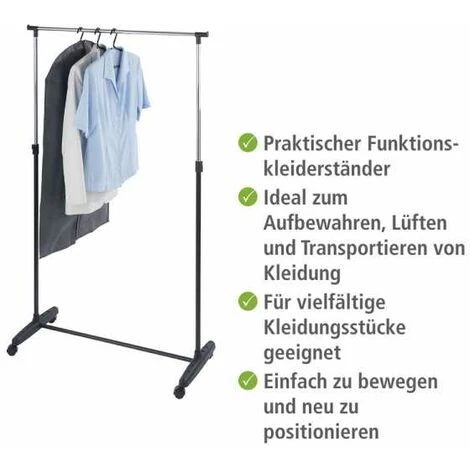 WENKO Portant Vêtement Sur Roulette, Hauteur Ajustable, Mikey, 90x103-170x38 cm 5 WENKO Portant Vêtement Sur Roulette, Hauteur Ajustable, Mikey, 90x103-170x38 cm – Image 3