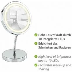 WENKO Miroir Maquillage LED Brolo, Miroir Grossissant LED X3, Miroir à Poser, Ø 11 Cm, Acier, 15x16,5x13 Cm, Chromé - Chromé 8 WENKO Miroir Maquillage LED Brolo, Miroir Grossissant LED X3, Miroir à Poser, Ø 11 Cm, Acier, 15x16,5x13 Cm, Chromé - Chromé -WENKO Soldes 6577881 3