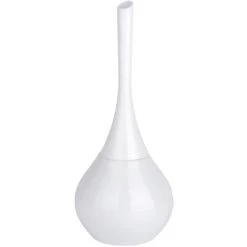 WENKO Brosse WC Flakon, Porte Brosse WC Céramique Et Brosse WC Noire, Céramique - Plastique, ø17,0x41,5 Cm, Blanc - Blanc