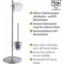WENKO Serviteur WC 2en1, Distributeur Papier Toilette Et Brosse WC, Pieno, Brosse WC Noire, Acier Inox, ø25,5x79 Cm, Mat - Satiné 9 WENKO Serviteur WC 2en1, Distributeur Papier Toilette Et Brosse WC, Pieno, Brosse WC Noire, Acier Inox, ø25,5x79 Cm, Mat - Satiné -WENKO Soldes 6577892 3