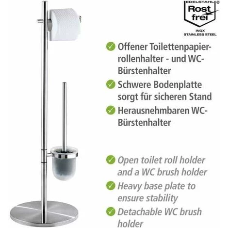 WENKO Serviteur WC 2en1, Distributeur Papier Toilette Et Brosse WC, Pieno, Brosse WC Noire, Acier Inox, ø25,5x79 Cm, Mat - Satiné 5 WENKO Serviteur WC 2en1, Distributeur Papier Toilette Et Brosse WC, Pieno, Brosse WC Noire, Acier Inox, ø25,5x79 Cm, Mat - Satiné – Image 3