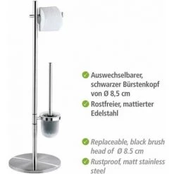 WENKO Serviteur WC 2en1, Distributeur Papier Toilette Et Brosse WC, Pieno, Brosse WC Noire, Acier Inox, ø25,5x79 Cm, Mat - Satiné 10 WENKO Serviteur WC 2en1, Distributeur Papier Toilette Et Brosse WC, Pieno, Brosse WC Noire, Acier Inox, ø25,5x79 Cm, Mat - Satiné -WENKO Soldes 6577892 4