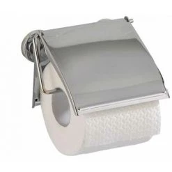 WENKO Porte Papier Toilette Mural, Dérouleur Papier Toilette Avec Couvercle, Power-Loc® Fixation Sans Perçage, Sion Cover, Acier, 3,5x12x3,5 Cm, Brillant - Chromé