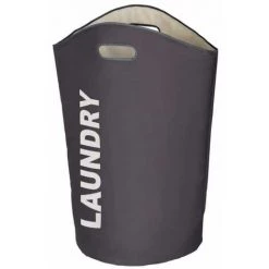WENKO Panier à Linge Lumo "Laundry", Panier à Linge Souple Avec Poignée De Transport, Capacité 65L, Polyester, Ø35x68 Cm, Gris - Gris - Gris Foncé