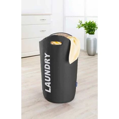 WENKO Panier à Linge Lumo "Laundry", Panier à Linge Souple Avec Poignée De Transport, Capacité 65L, Polyester, Ø35x68 Cm, Gris - Gris - Gris Foncé 6 WENKO Panier à Linge Lumo "Laundry", Panier à Linge Souple Avec Poignée De Transport, Capacité 65L, Polyester, Ø35x68 Cm, Gris - Gris - Gris Foncé – Image 4