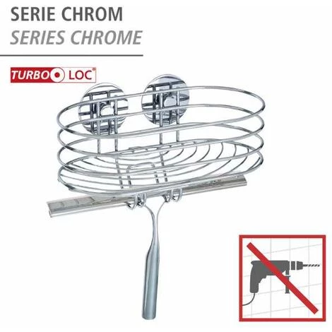 WENKO Panier De Douche Mural Turbo-Loc® Fixation Sans Perçage, Porte Savon Mural Avec Raclette De Douche, Acier, 24x27,5x13,5 Cm, Chromé - Chromé 4 WENKO Panier De Douche Mural Turbo-Loc® Fixation Sans Perçage, Porte Savon Mural Avec Raclette De Douche, Acier, 24x27,5x13,5 Cm, Chromé - Chromé – Image 2