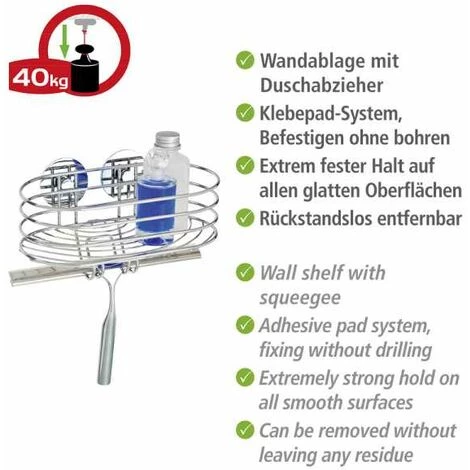 WENKO Panier De Douche Mural Turbo-Loc® Fixation Sans Perçage, Porte Savon Mural Avec Raclette De Douche, Acier, 24x27,5x13,5 Cm, Chromé - Chromé 5 WENKO Panier De Douche Mural Turbo-Loc® Fixation Sans Perçage, Porte Savon Mural Avec Raclette De Douche, Acier, 24x27,5x13,5 Cm, Chromé - Chromé – Image 3