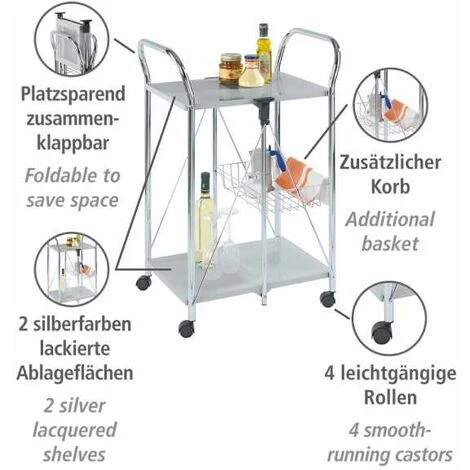WENKO Desserte De Cuisine Sunny, Desserte à Roulettes, Métal - Plastique, 35,5x8,5x27 Cm, Argent - Chromé 4 WENKO Desserte De Cuisine Sunny, Desserte à Roulettes, Métal - Plastique, 35,5x8,5x27 Cm, Argent - Chromé – Image 3