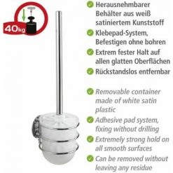 WENKO Porte Brosse WC Mural, Turbo-Loc® Fixation Sans Perçage, Plastique - Acier, 10x37,5x11,5 Cm, Blanc -brillant - Chromé 9 WENKO Porte Brosse WC Mural, Turbo-Loc® Fixation Sans Perçage, Plastique - Acier, 10x37,5x11,5 Cm, Blanc -brillant - Chromé -WENKO Soldes 6577977 3