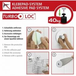 WENKO Porte Brosse WC Mural, Turbo-Loc® Fixation Sans Perçage, Plastique - Acier, 10x37,5x11,5 Cm, Blanc -brillant - Chromé 11 WENKO Porte Brosse WC Mural, Turbo-Loc® Fixation Sans Perçage, Plastique - Acier, 10x37,5x11,5 Cm, Blanc -brillant - Chromé -WENKO Soldes 6577977 5