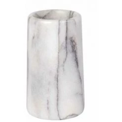 WENKO Porte Brosse à Dent, Gobelet Salle De Bain, Onyx, Marbre, Ø 7x12,5 Cm, Gris - Blanc