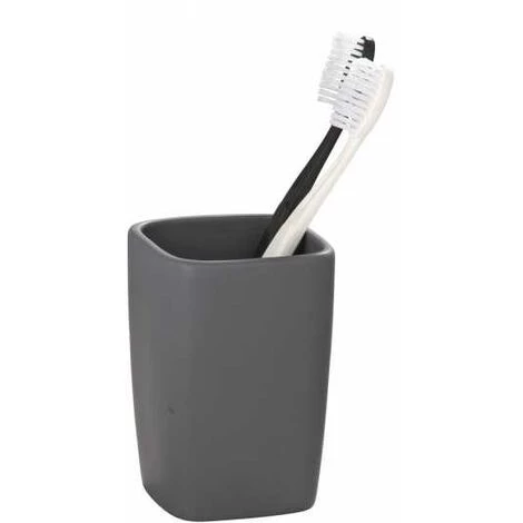 WENKO Gobelet Salle De Bain, Porte Brosse à Dent, Faro, Céramique, 7,3x10,5x7,3 Cm, Gris - Gris 4 WENKO Gobelet Salle De Bain, Porte Brosse à Dent, Faro, Céramique, 7,3x10,5x7,3 Cm, Gris - Gris – Image 2