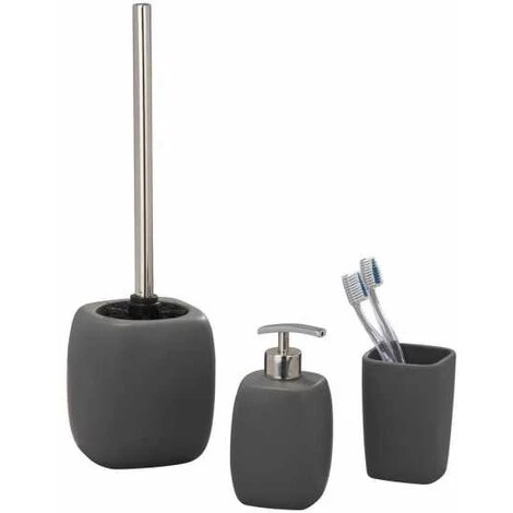 WENKO Gobelet Salle De Bain, Porte Brosse à Dent, Faro, Céramique, 7,3x10,5x7,3 Cm, Gris - Gris 5 WENKO Gobelet Salle De Bain, Porte Brosse à Dent, Faro, Céramique, 7,3x10,5x7,3 Cm, Gris - Gris – Image 3