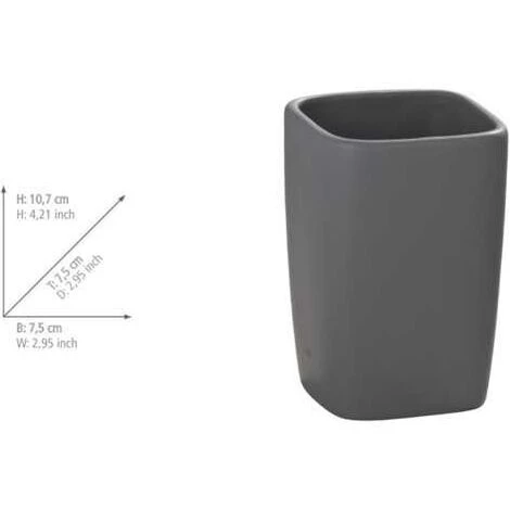 WENKO Gobelet Salle De Bain, Porte Brosse à Dent, Faro, Céramique, 7,3x10,5x7,3 Cm, Gris - Gris 7 WENKO Gobelet Salle De Bain, Porte Brosse à Dent, Faro, Céramique, 7,3x10,5x7,3 Cm, Gris - Gris – Image 5