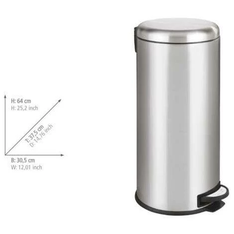 WENKO Poubelle Cuisine Leman 30L, Poubelle à Pédale Avec Frein De Chute Easy Close, Acier Inox, 30,5x64x37,5 Cm, Mat 6 WENKO Poubelle Cuisine Leman 30L, Poubelle à Pédale Avec Frein De Chute Easy Close, Acier Inox, 30,5x64x37,5 Cm, Mat – Image 4