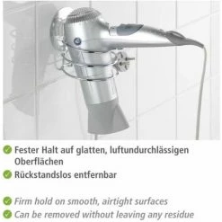 WENKO Porte Sèche Cheveux Mural, Support Sèche Cheveux Mural Sans Perçage Static-Loc®, Osimo, Acier, 14x12x11 Cm, Brillant - Chromé -WENKO Soldes 6578004 4