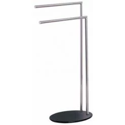 WENKO Porte Serviettes Salle De Bain Sur Pied, Atlanta, Acier Inox - Verre Trempé, 46,5x81x23,5 Cm, Brillant - Noir