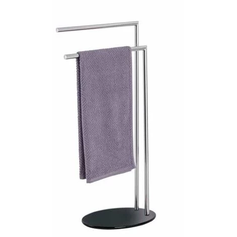 WENKO Porte Serviettes Salle De Bain Sur Pied, Atlanta, Acier Inox - Verre Trempé, 46,5x81x23,5 Cm, Brillant - Noir 4 WENKO Porte Serviettes Salle De Bain Sur Pied, Atlanta, Acier Inox - Verre Trempé, 46,5x81x23,5 Cm, Brillant - Noir – Image 2