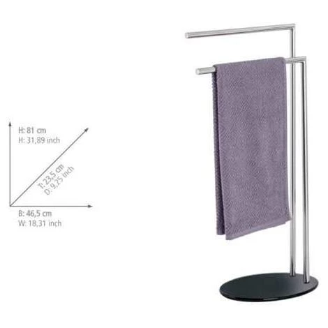 WENKO Porte Serviettes Salle De Bain Sur Pied, Atlanta, Acier Inox - Verre Trempé, 46,5x81x23,5 Cm, Brillant - Noir 5 WENKO Porte Serviettes Salle De Bain Sur Pied, Atlanta, Acier Inox - Verre Trempé, 46,5x81x23,5 Cm, Brillant - Noir – Image 3