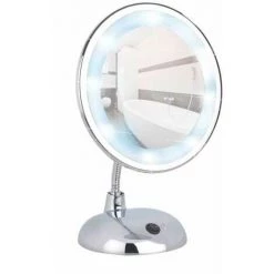 WENKO Miroir LED Maquillage Sur Pied, Miroir Grossissant LED X3, Ø 16 Cm, Acier, 17,5x28x12 Cm, Chromé - Chromé