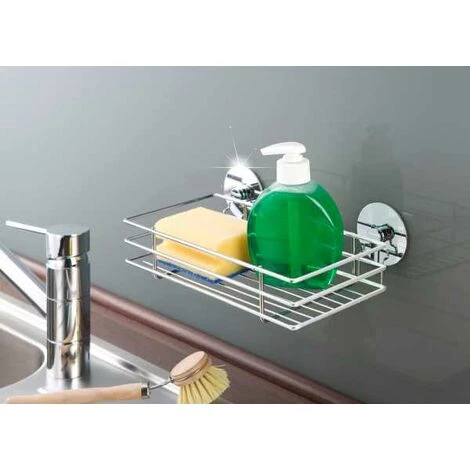 WENKO Etagere Salle De Bain Sans Percage, étagère Cuisine Fixation Sans Perçage Turbo-Loc, Métal, 24,2x8,2x14 Cm, Brillant - Argent Brillant 5 WENKO Etagere Salle De Bain Sans Percage, étagère Cuisine Fixation Sans Perçage Turbo-Loc, Métal, 24,2x8,2x14 Cm, Brillant - Argent Brillant – Image 3