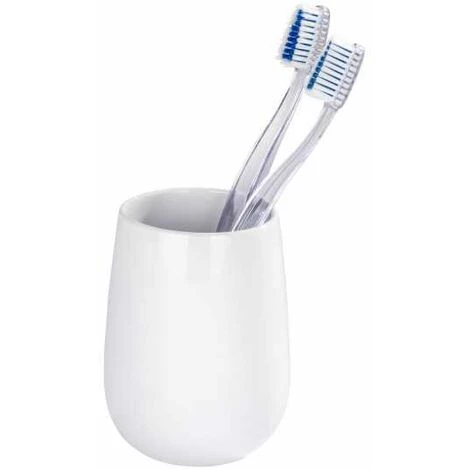 WENKO Gobelet Salle De Bain Porte Brosse à Dent, Malta, Céramique, Ø 8x10,8 Cm, Blanc - Blanc 4 WENKO Gobelet Salle De Bain Porte Brosse à Dent, Malta, Céramique, Ø 8x10,8 Cm, Blanc - Blanc – Image 2
