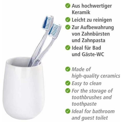 WENKO Gobelet Salle De Bain Porte Brosse à Dent, Malta, Céramique, Ø 8x10,8 Cm, Blanc - Blanc 6 WENKO Gobelet Salle De Bain Porte Brosse à Dent, Malta, Céramique, Ø 8x10,8 Cm, Blanc - Blanc – Image 4