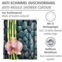 WENKO Rideau De Douche Original Spa, Rideau De Douche 180x200 Cm, Lavable En Machine Et Waterproof, 12 Anneaux Rideau De Douche En Plastique Blanc Inclus, Polyester, 180x200 Cm, Multicolore - Multicolore -WENKO Soldes 6578063 2