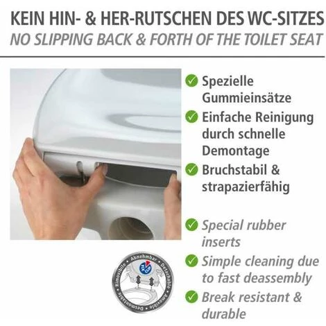 WENKO Abattant WC Avec Frein De Chute Premium Ottana Granit, Abattant WC Clipsable Avec Fixation En Acier Inox, Fix-Clip, Duroplast, 37.5 X 44.5 Cm, Granit - Gris 5 WENKO Abattant WC Avec Frein De Chute Premium Ottana Granit, Abattant WC Clipsable Avec Fixation En Acier Inox, Fix-Clip, Duroplast, 37.5 X 44.5 Cm, Granit - Gris – Image 3