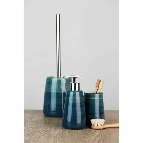 WENKO Porte Brosse WC Pottery, Brosse WC Noire, Céramique Peinte à La Main, Ø 12,5x39,5 Cm, Pétrole - Pétrole 4 WENKO Porte Brosse WC Pottery, Brosse WC Noire, Céramique Peinte à La Main, Ø 12,5x39,5 Cm, Pétrole - Pétrole – Image 2