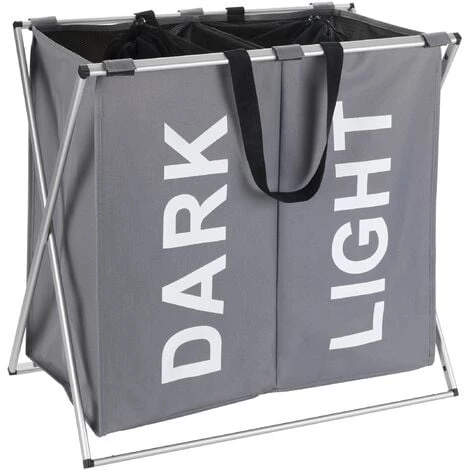WENKO Panier à Linge Pliant Duo "Dark & Light", Panier à Linge 2 Compartiments Avec Poignée De Transport, Capacité 120L, Polyester - Aluminium, 59x57x38 Cm, Gris 3 WENKO Panier à Linge Pliant Duo "Dark & Light", Panier à Linge 2 Compartiments Avec Poignée De Transport, Capacité 120L, Polyester - Aluminium, 59x57x38 Cm, Gris