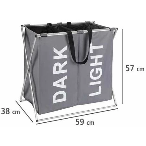 WENKO Panier à Linge Pliant Duo "Dark & Light", Panier à Linge 2 Compartiments Avec Poignée De Transport, Capacité 120L, Polyester - Aluminium, 59x57x38 Cm, Gris 6 WENKO Panier à Linge Pliant Duo "Dark & Light", Panier à Linge 2 Compartiments Avec Poignée De Transport, Capacité 120L, Polyester - Aluminium, 59x57x38 Cm, Gris – Image 4
