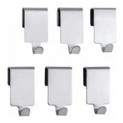 WENKO Crochet Acier Inox Pour Barre De Crédence Premium, Crochet Ustensile Cuisine Suspension Murale, Lot De 6, Acier Inox, 2x4x2,5 Cm, Argent - Argent Mat