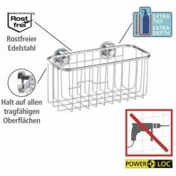 WENKO Etagère De Douche Murale, Panier De Douche Fixation Sans Perçage Power-Loc®, Bovino, Acier Inox, 22,5x11x11,5 Cm, Brillant - Brillant -WENKO Soldes 6578108 3