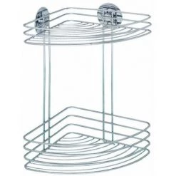 WENKO Etagère D'angle Douche Murale 2 Niveaux, Panier De Douche Fixation Sans Perçage Turbo-Loc®, Acier, 26,5x33x20 Cm, Brillant - Chromé