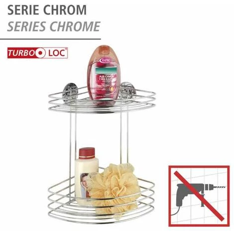WENKO Etagère D'angle Douche Murale 2 Niveaux, Panier De Douche Fixation Sans Perçage Turbo-Loc®, Acier, 26,5x33x20 Cm, Brillant - Chromé 4 WENKO Etagère D'angle Douche Murale 2 Niveaux, Panier De Douche Fixation Sans Perçage Turbo-Loc®, Acier, 26,5x33x20 Cm, Brillant - Chromé – Image 2