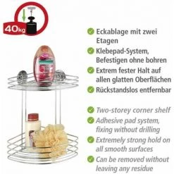 WENKO Etagère D'angle Douche Murale 2 Niveaux, Panier De Douche Fixation Sans Perçage Turbo-Loc®, Acier, 26,5x33x20 Cm, Brillant - Chromé 9 WENKO Etagère D'angle Douche Murale 2 Niveaux, Panier De Douche Fixation Sans Perçage Turbo-Loc®, Acier, 26,5x33x20 Cm, Brillant - Chromé -WENKO Soldes 6578147 3